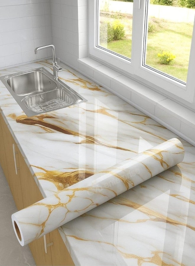 REZOVA Premium Waterproof DIY Wallpaper & Wall Stickers for Home & Kitchen Countertop Furniture - Oil Proof Kitchen Stickers | Size(60x200cm) (White Gold) - Image 1